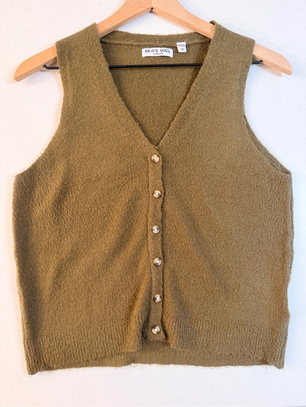 Brave Soul Olive Green Knit Vest with Button Front